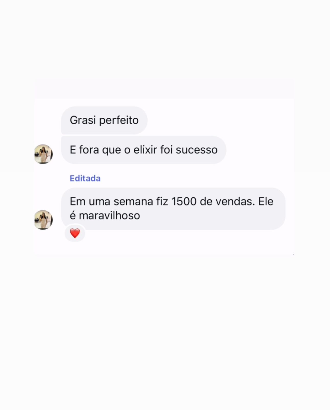 Depoimento de Aluna do curso · Vendas reais